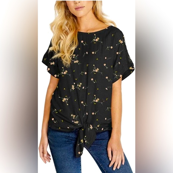 Buffalo David Bitton Tie-Front Black Blouse - Picture 1 of 6